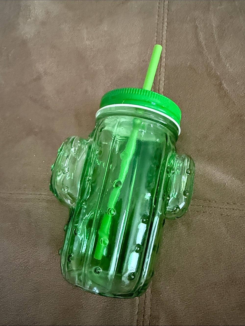 Green Cactus Mason Drink Jar with Straw - Reusable
